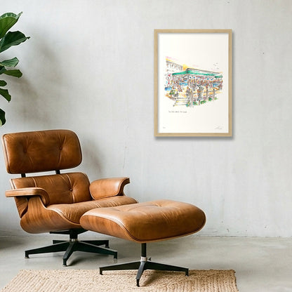 The Blue Whale at Low Tea — A3 (30×42cm, 12×17") Oak Frame